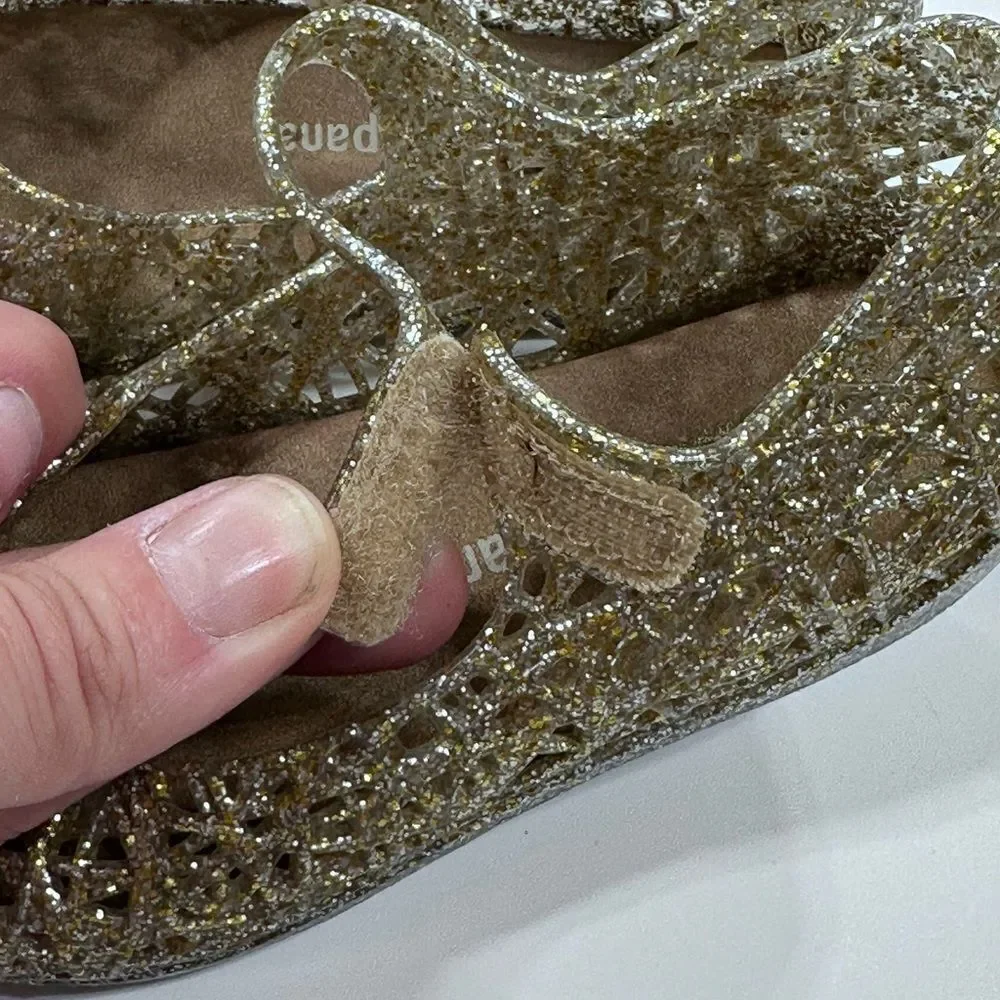 Mini Melissa gold glitter campana woven Mary Jane jelly shoe 7